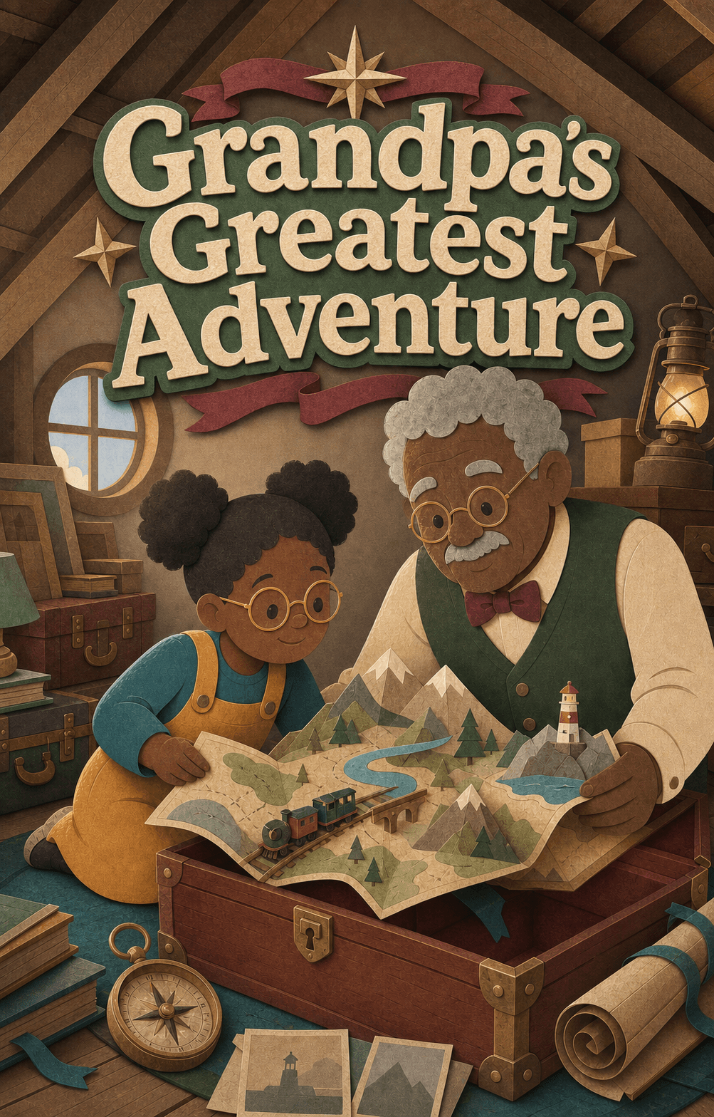 A personalized illustrated adventure book featuring a grandparent and child